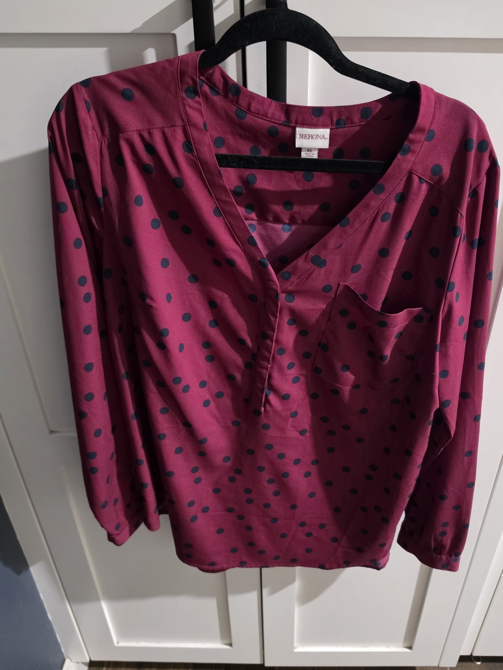 Merona Magenta Long-Sleeve Polka Dot V-Neck Blouse